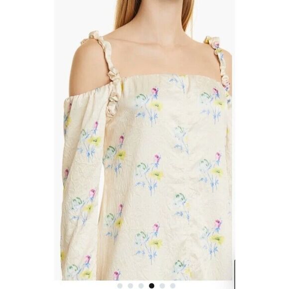 GANNI NWT $295 Crinkled Satin Floral Ruffle Strap Maxi Slit Dress Size 42 L - Picture 5 of 15